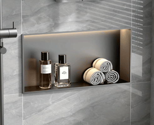 SBK298-600W-300H-LED Stainless Steel Niche with LED Light: Premium Recessed Storage and Ambient Lighting for Modern Architecture
