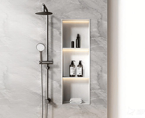 SBK298-900H-300W-LED Stainless Steel Niche with Partition & LED Light: Multi-Layer Recessed Storage and Illuminated Feature Wall Solutions