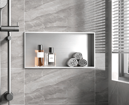 SBK304-600W-300H-LED Stainless Steel Niche without Partition: Sleek Recessed Wall Storage for Modern Interior Architecture